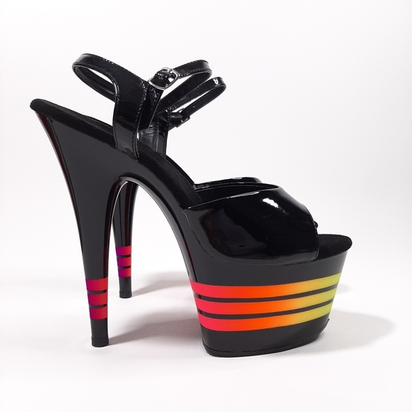 Pleaser Adore 709UVLN Black Patent and Neon Platform Heels Size 11 - Picture 2 of 12